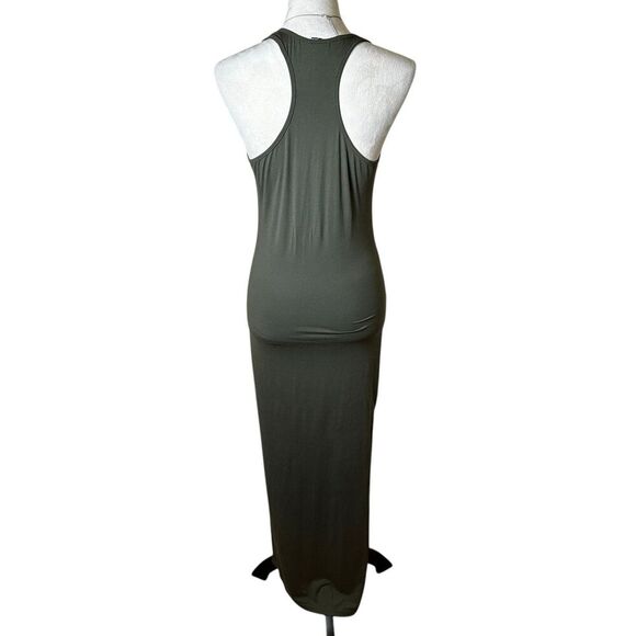 Maze Olive Green Bodycon Stretchy Tank Maxi Dress Side Slits Casual Minimalist - Picture 3 of 10